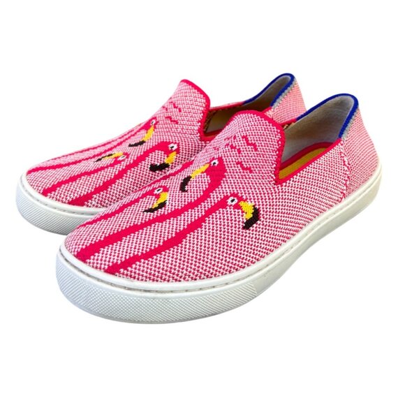 Rothys Slip On Shoes Girls Size 3 Sneakers  Pink Flamingo Round Toe - Picture 5 of 16